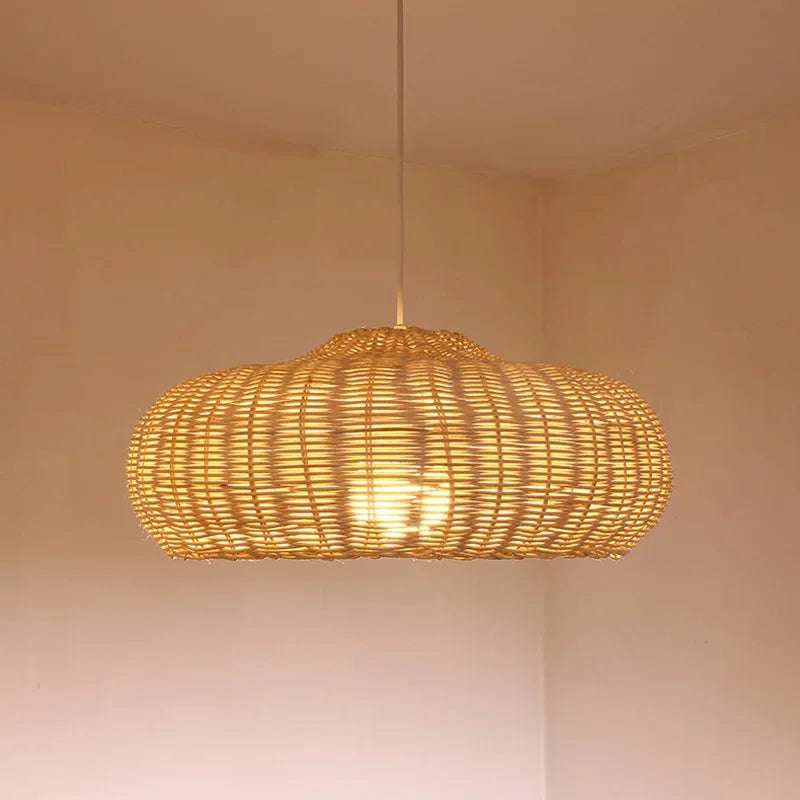 suspension vintage en rotin style chinois fait main pour café et restaurant