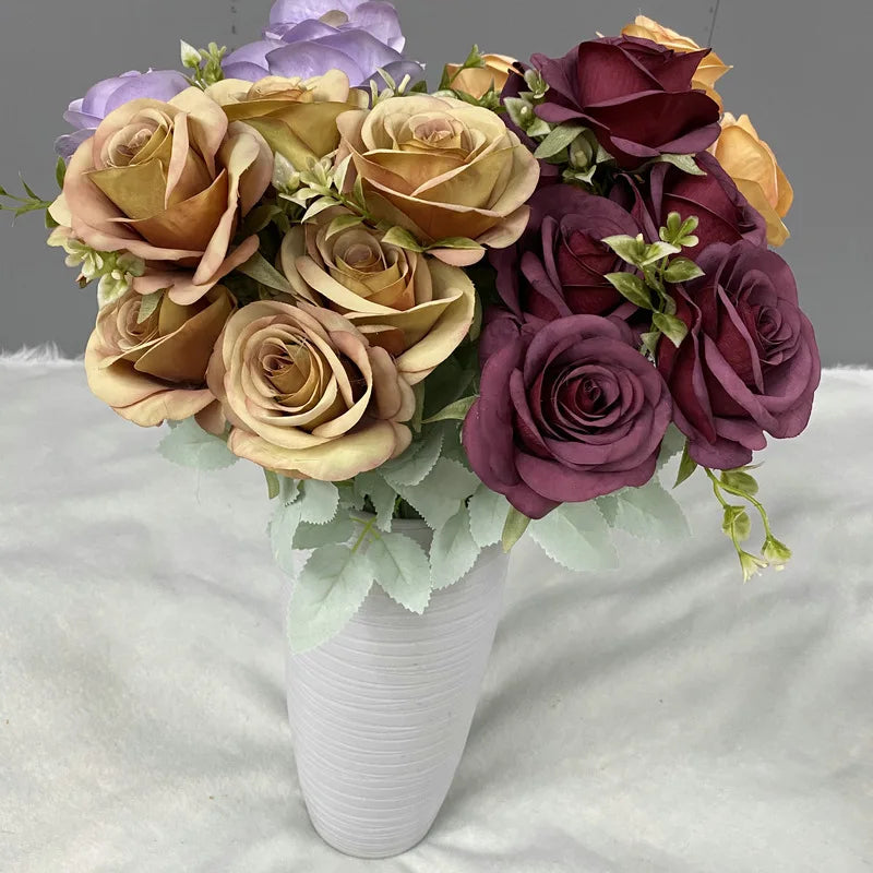 bouquet de roses artificielles en soie décoration florale élégante - vue 5 sur 15