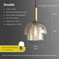 Rétro LED verre suspension nordique Cognac Luminaires 2/3 couche salon décor suspendu éclairage salle à manger chambre Luminaires