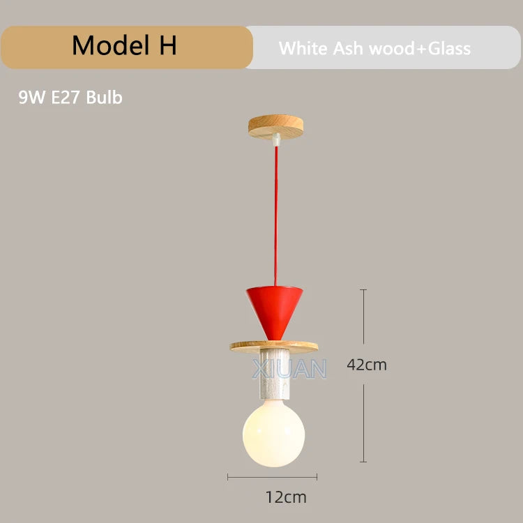 Suspension en bois modernes chambre nordique chevet LED suspension Restaurant cuisine coloré Lustre en bois Lustre maison Dec - vue 12 sur 13