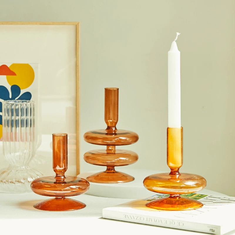 bougeoirs coniques en verre pour décoration de table de mariage - vue 5 sur 32
