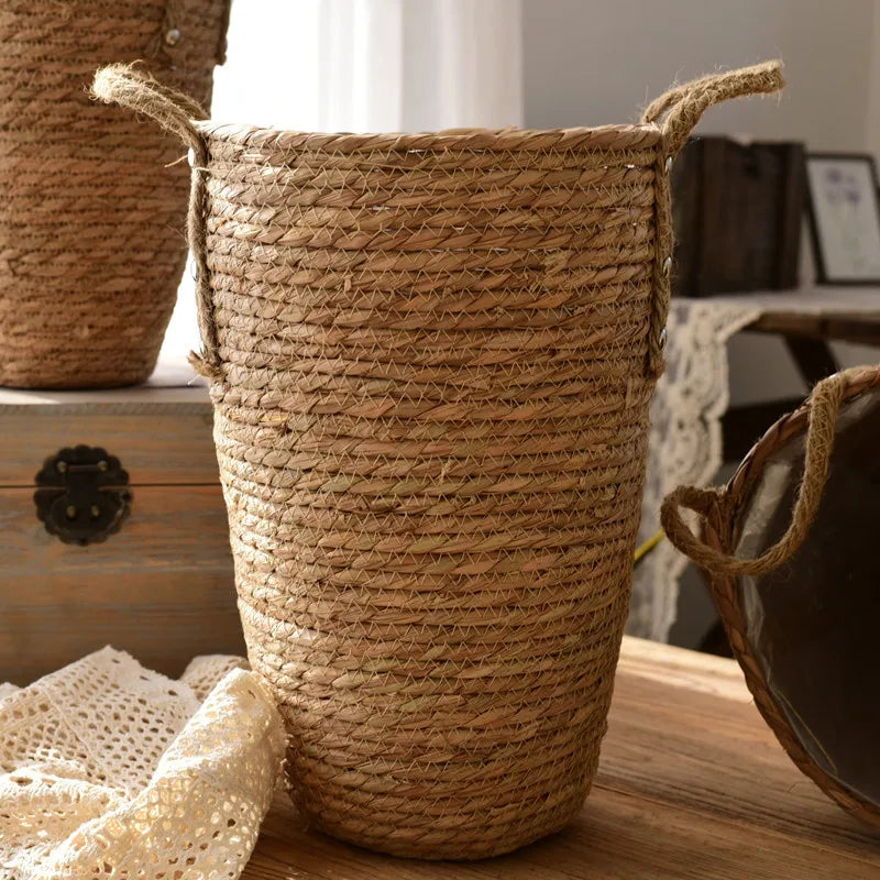panier de fleurs tissé en herbe nordique moderne décor floral séché - vue 4 sur 6
