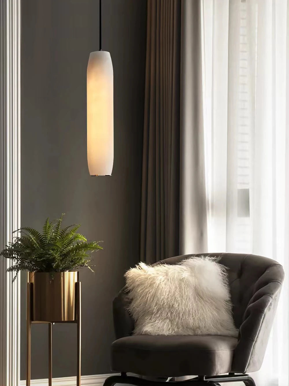 Suspension Simple Créatif Minimaliste Luxe LED Personnalité Artistique Marbre pour Escalier - vue 6 sur 19