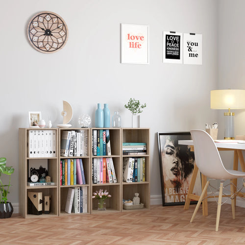 Getone Small Bookcase, White Bookshelf, 3 Cubes Storage Unit, Living Room Bookcase Wooden 30x30x80cm - vue 7 sur 8