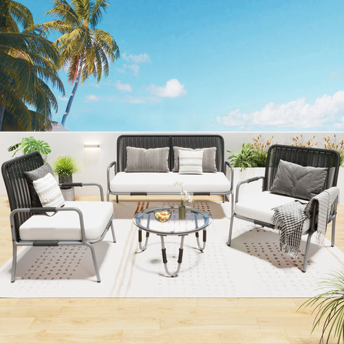 Poly Rattan Seating Group, Garden Furniture Seating Set garden Sets, garden Lounge for 4, with armchair, coffee table &amp; Cushions