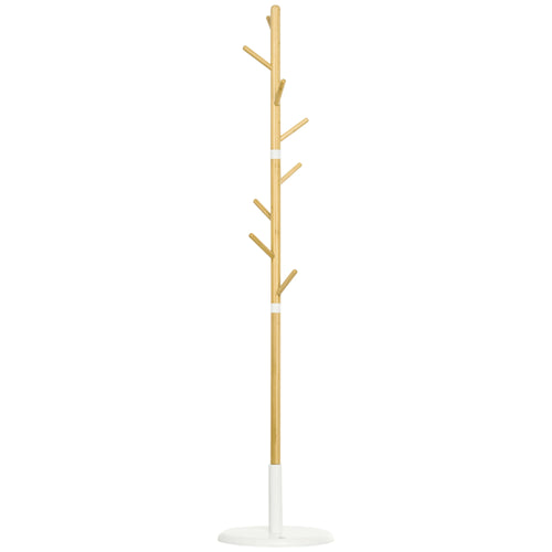 HOMCOM bamboo foot rack with 8 hooks for clothes Ø 37.8x175.6 cm Natural