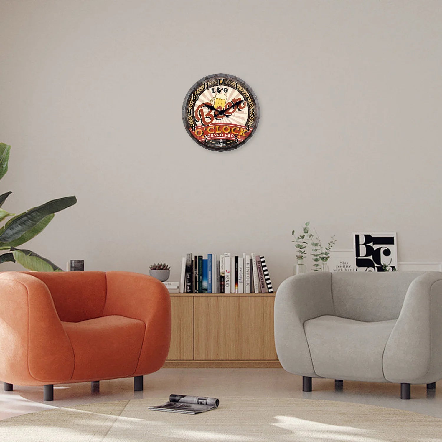 horloge murale en bois rétro motif bouchon de bouteille décorative - vue 3 sur 7