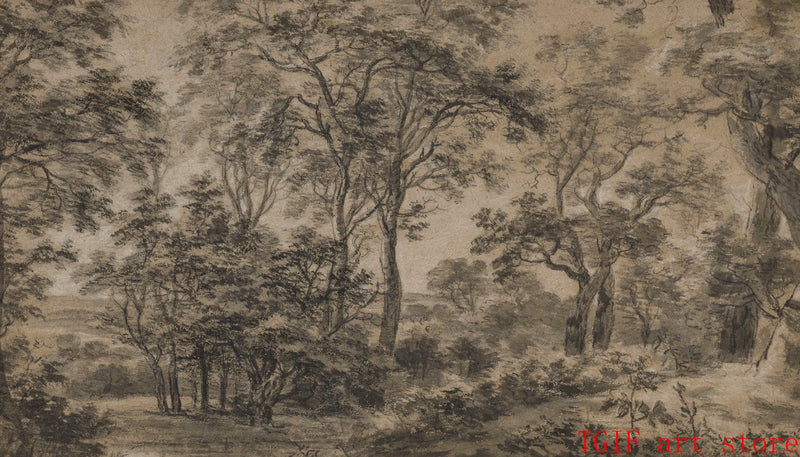 peinture vintage forêt paysage neutre style artistique