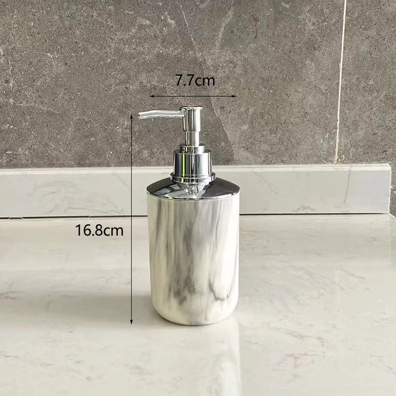 distributeur de savon liquide en plastique marbré 320 ml pour salle de bain - vue 5 sur 8