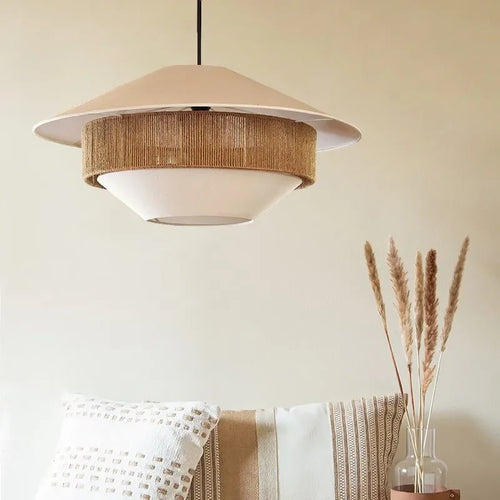 Hand-woven vintage wabi-sabi hemp rope pendant light