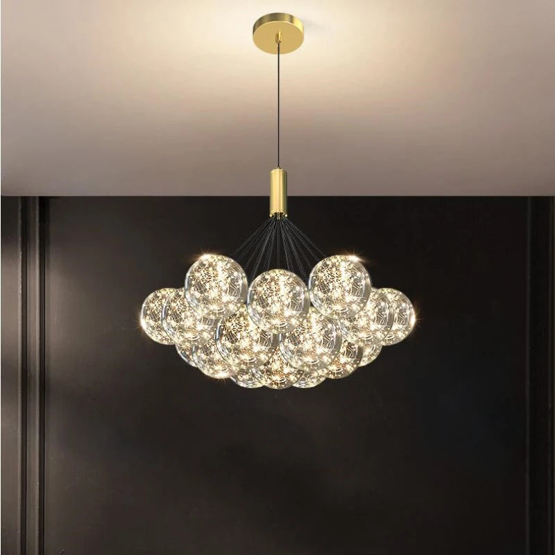 lustre boule à bulles en verre éclairage étoilé romantique - vue 5 sur 11
