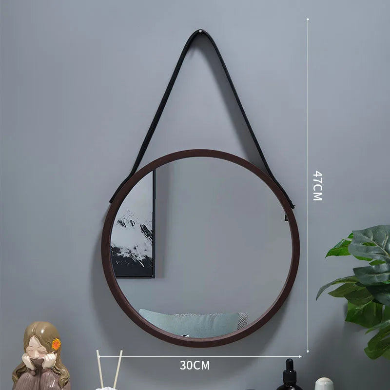miroir rond mural en bois épais pour maquillage - vue 8 sur 9