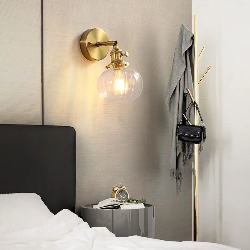 Applique murale nordique en cuivre avec abat-jour en verre créatif led - vue 7 sur 12