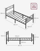 VASAGLE Single Bed Frame, Metal Bed Frame, Fits 90 x 190 cm Mattress, Easy Assembly, for Small Spaces, Guest Room