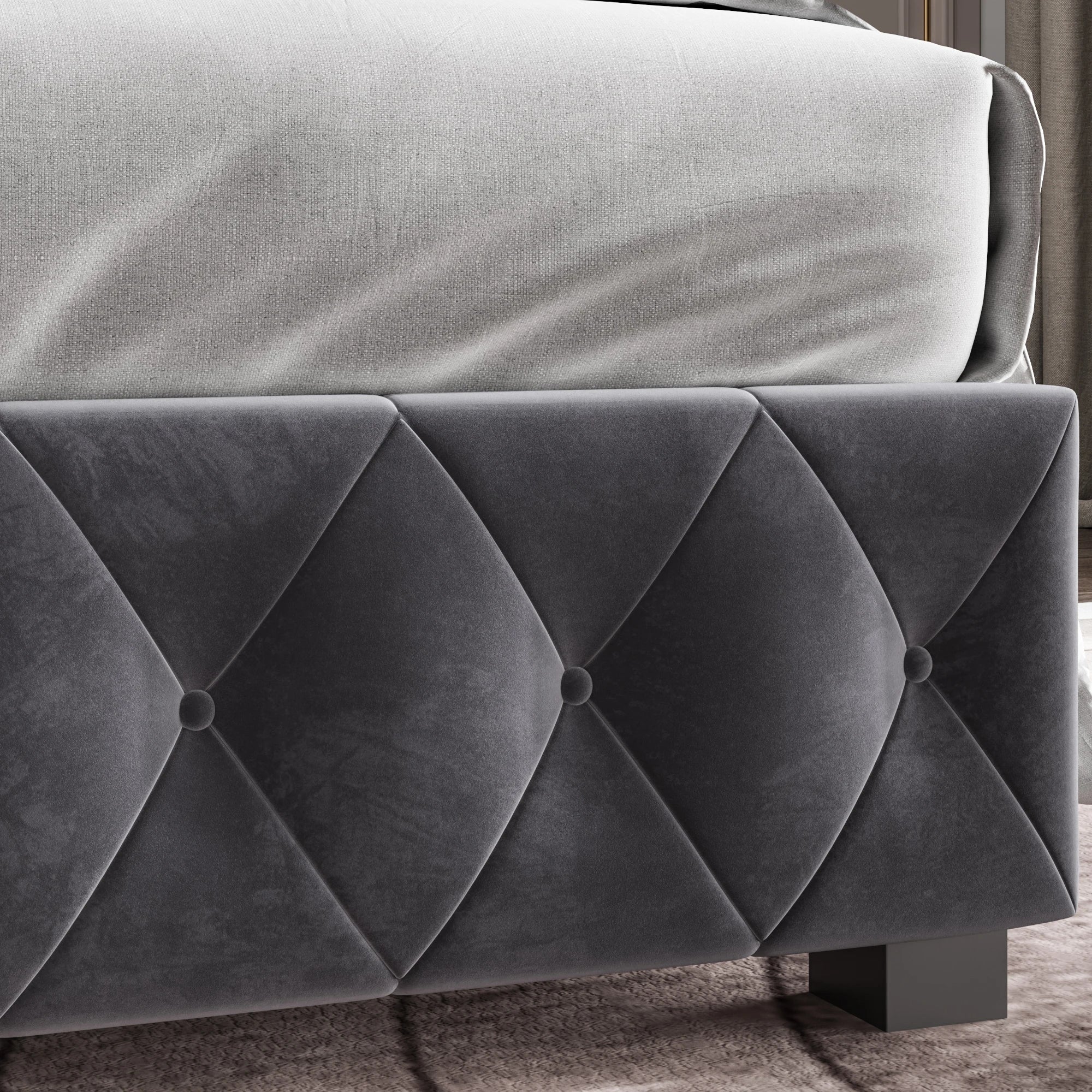 Modern Velvet Upholstered Bed 180 x 200 cm, Bed with Padded Headboard, Bed for Bedroom and Guest Room, Velvet, Without Mattress - vue 4 sur 6