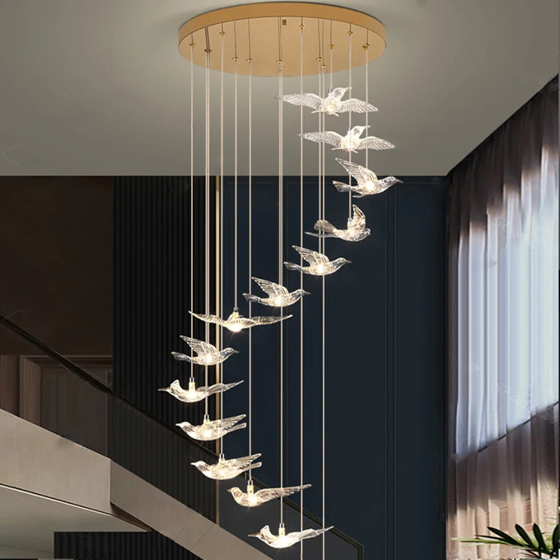YOULAIKE oiseau design led lustre pour escalier de luxe salon suspendu luminaire couloir longue spirale acrylique lampes - vue 4 sur 20