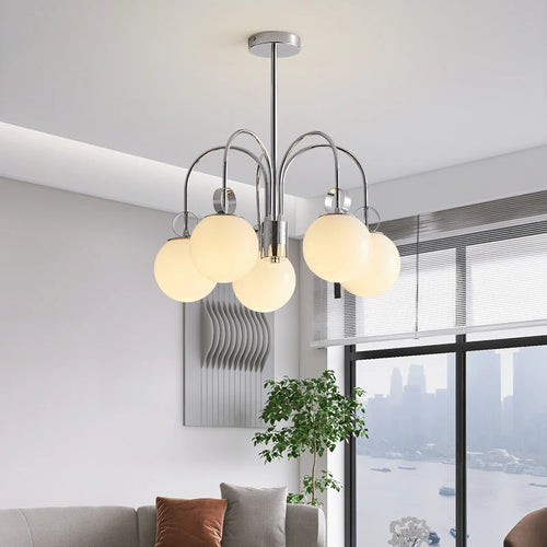 Modern minimalist multi-head pendant light with decorative bubbles - vue 5 sur 8