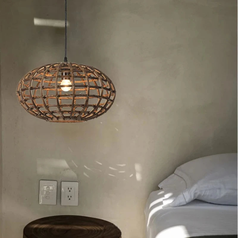 suspension en rotin design circulaire pour éclairage intérieur - vue 4 sur 7