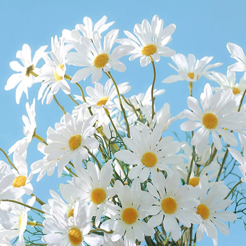 5 têtes de marguerites blanches fleurs artificielles pour décorations festives - vue 5 sur 11