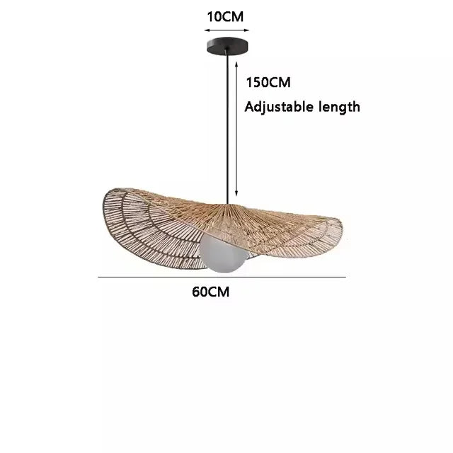 Wabi sabi style pendant light, rattan woven light, dining room home decoration, bedroom living room pendant light - vue 10 sur 15