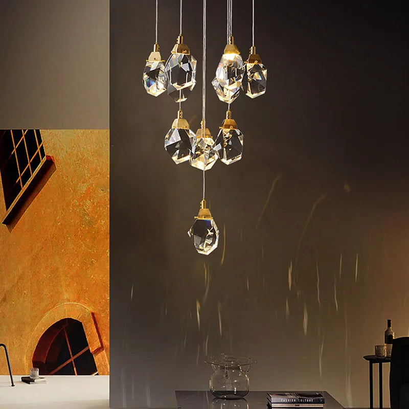 Lustre en cristal de luxe Villa cage d'escalier salle à manger chambre salon Iceberg éclairage en forme de Ling éclairage intérieur lampes LED - vue 3 sur 7