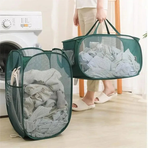Foldable Mesh Storage Basket for Home and Bathroom,Shower Laundry Bag,Dirty Clothes Bag,Portable Business Travel,No Partition - vue 4 sur 14