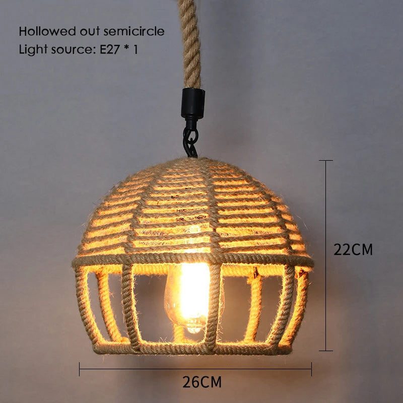 Sisal chanvre corde suspension plafonnier Lustre suspendu Lustre fer main tressage rustique rétro pour salle à manger décor - vue 21 sur 28
