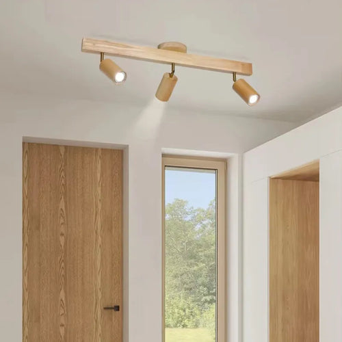 Bois/plafonnier LED moderne pour allée chambre vestiaire toilette magasin couloir luminaire sur rail Long lustre avec projecteur - vue 2 sur 10