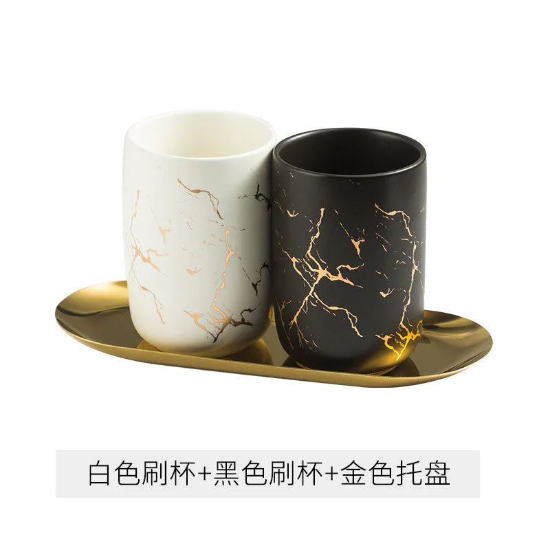 tasse de bain de bouche en marbre doré pour couple et accessoires - vue 12 sur 12