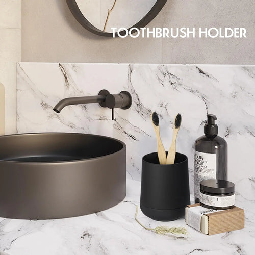 Matte Black toothbrush holders for bathrooms with silicon boot, Modern tooth brushing and toothpaste holder cup for bathroom Org - vue 3 sur 6
