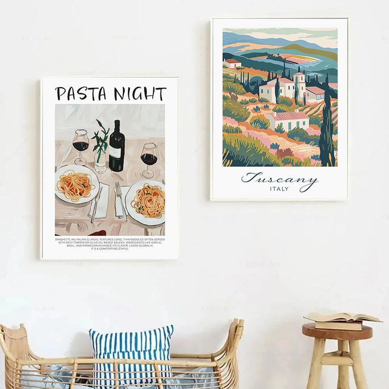affiche vintage italienne paysage nourriture et café