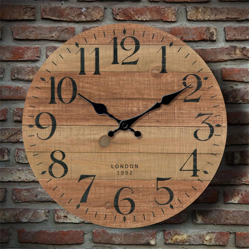 Retro brown wood textured pattern wall clock, round wooden silent clock, suitable for living room bedroom, room decor, classic h - vue 3 sur 7