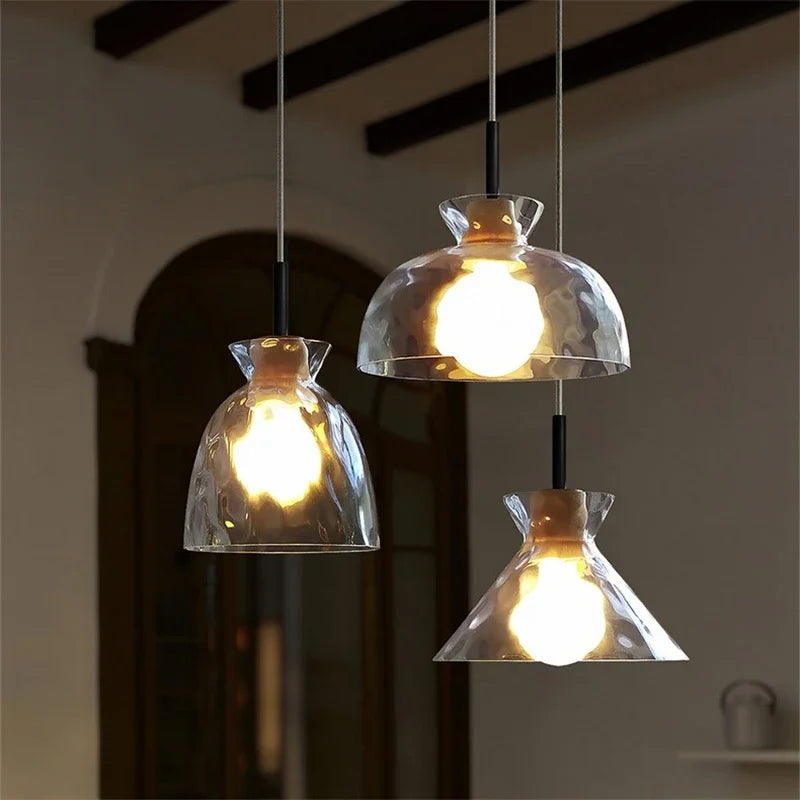 lustre moderne en bois et verre pour décoration nordique - vue 4 sur 9
