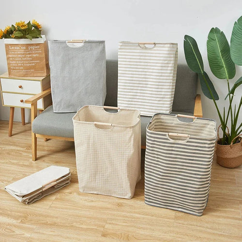 56*40*27CM Japanese Cotton Linen Dirty Clothes Basket, Folding Portable Fabric Laundry Basket，Bathroom Waterproof Storage Basket - vue 4 sur 12