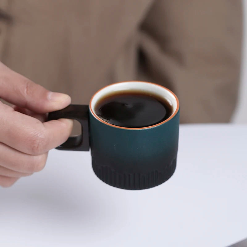 Tasse cafe ceramique vintage anse bois artisanale 60ml