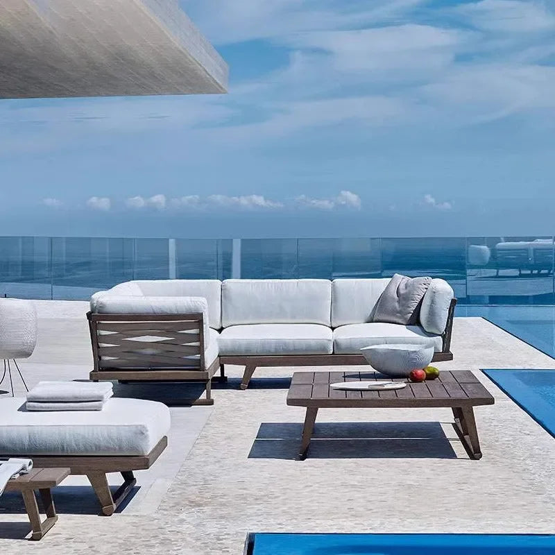 ensemble de canapés extérieurs en teck imperméable pour jardin et patio - vue 2 sur 15