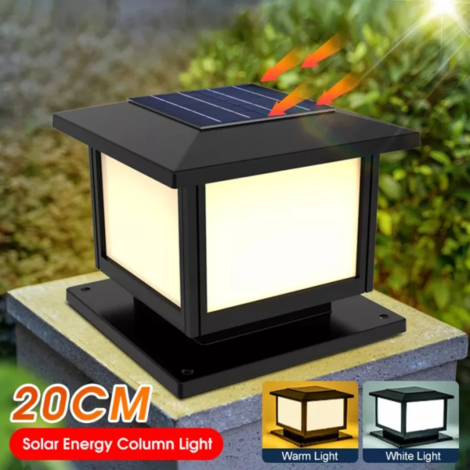 LED à alimentation solaire lumière de clôture carrée blanc chaud lampe éclairage extérieur pilier étanche IP65 lampe solaire extérieure pour jardin - vue 4 sur 14