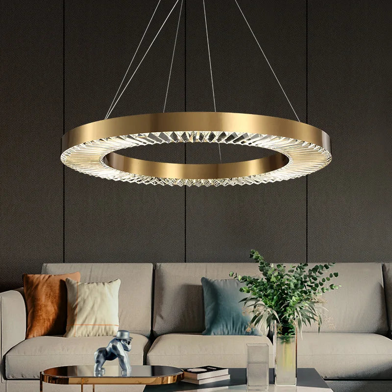 lustre cristal design moderne en acier inoxydable doré suspendu - vue 4 sur 10