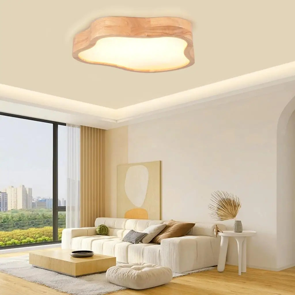 Lampe nordique bois forme nuage montée plafonnier - vue 2 sur 6