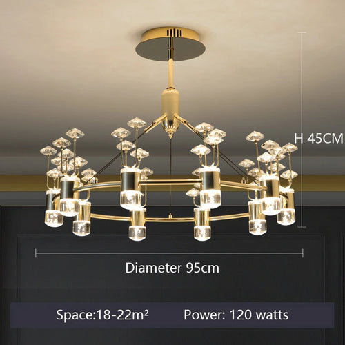 lustre long en cristal style européen avec branche simple en aluminium - vue 9 sur 12