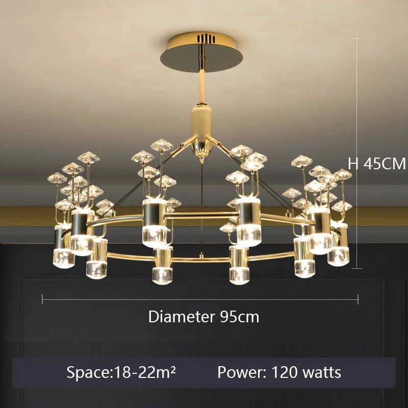 lustre long en cristal style européen avec branche simple en aluminium - vue 8 sur 12