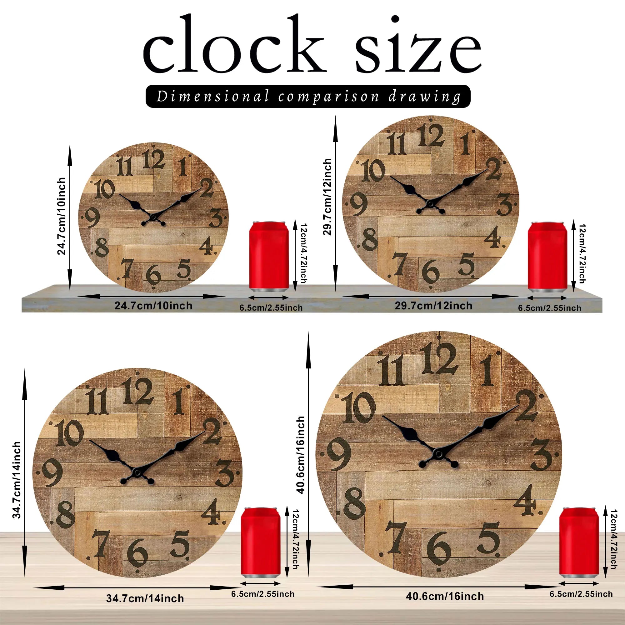 1pc Wooden veneer wall clock, Vintage style Brown wood texture design wall clock, round silent clock, suitable for living room b - vue 3 sur 7