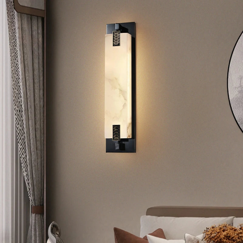 applique murale led style néo-chinois en laiton et marbre - vue 5 sur 8