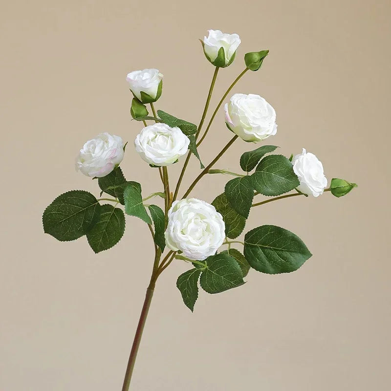 branches de roses artificielles à 7 têtes en soie décoratives - vue 5 sur 7