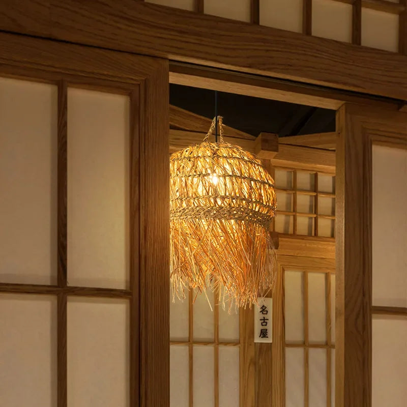 lustre japonais en bambou tissé pour ambiance zen - vue 4 sur 7