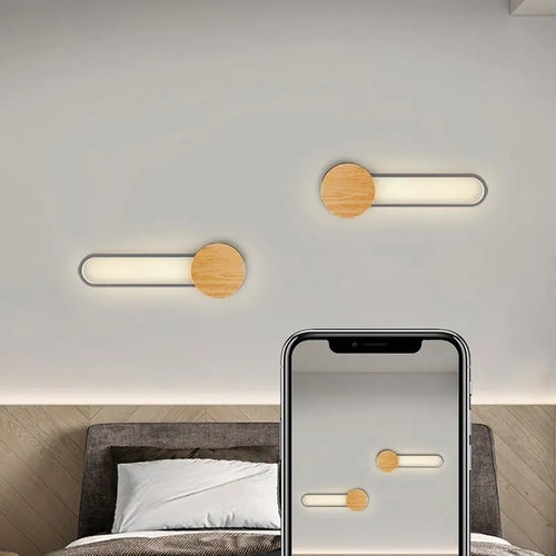 Applique murale LED en bois nordique moderne fer 60CM longue bande gris blanc salon décor appliques chambre étude luminaires pour la maison Lustre - vue 6 sur 12