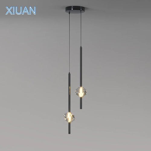 Minimalist pendant light with cube crystal decor
