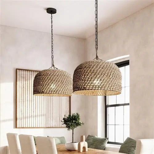 Suspension semi-circulaire en corde de chanvre orientale - vue 5 sur 10