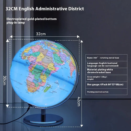 globe terrestre rotatif éducatif lumineux en anglais pour géographie