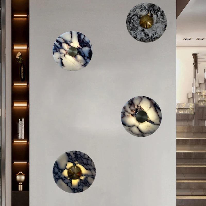 applique murale led en marbre naturel et métal doré éclairage d'ambiance 3000k - vue 3 sur 8